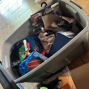 Bin full of Halloween costumes